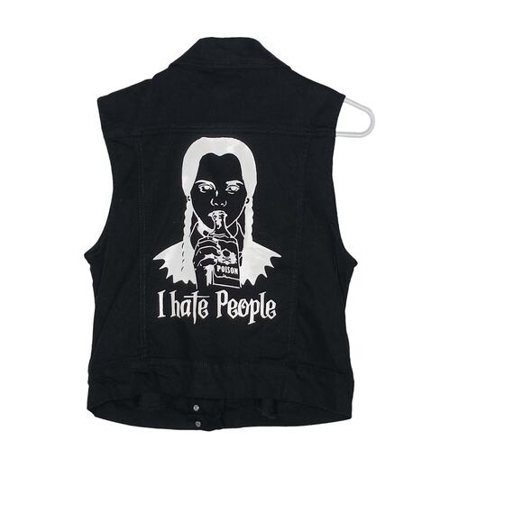Forever 21 Wednesday Addams Black Denim Zip Up Vest NWOT - Picture 1 of 9